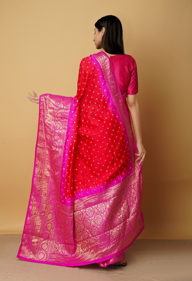 Red Pure Bandhini Kanjivaram Silk Saree-UNM65453