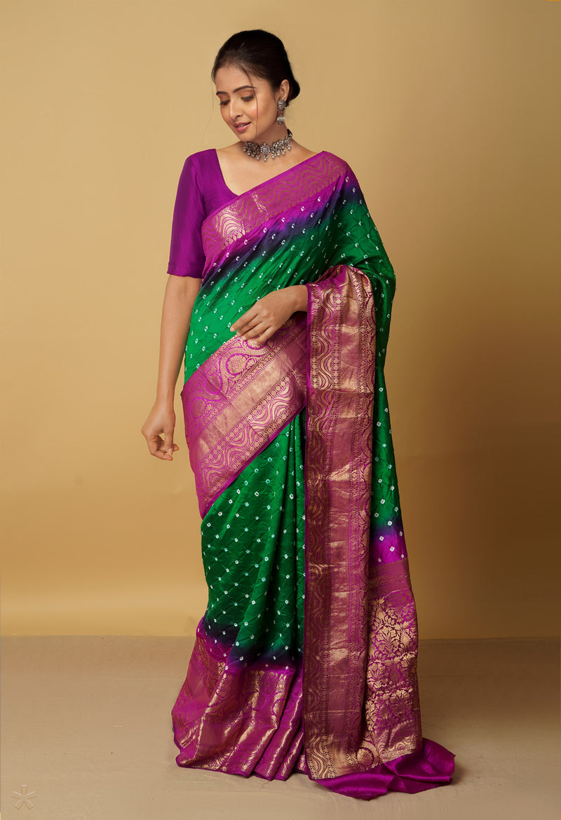 Green Pure Bandhini Kanjivaram Silk Saree-UNM65454