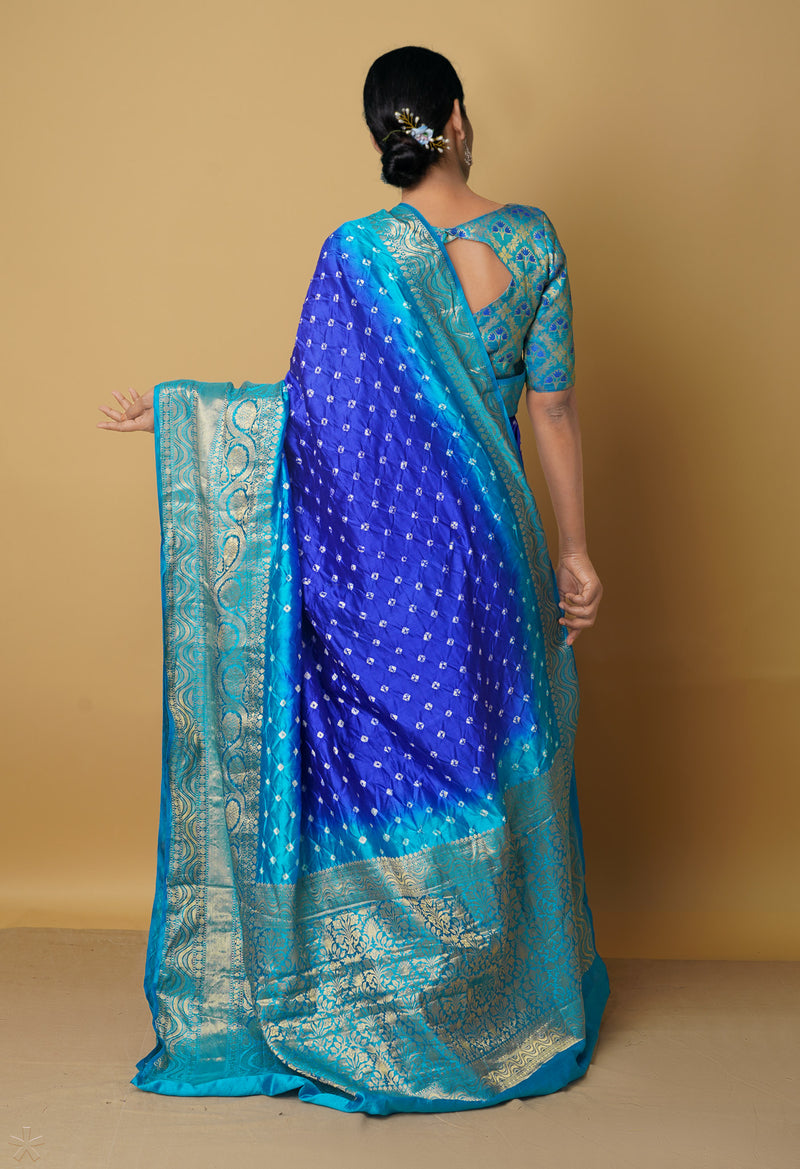 Navy Blue Pure Bandhini Kanjivaram Silk Saree-UNM65455