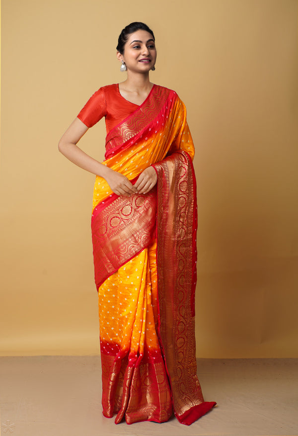 Orange Pure Bandhini Kanjivaram Silk Saree-UNM65456