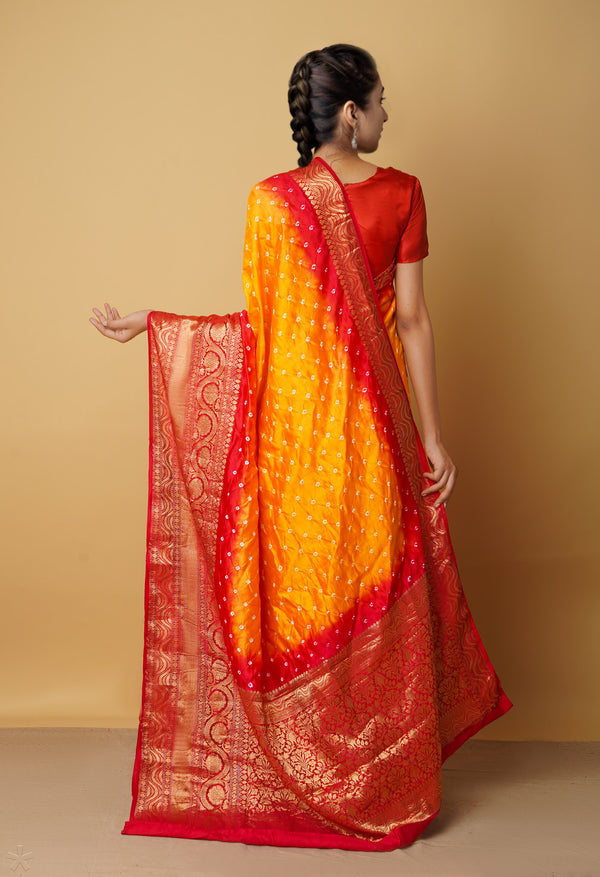 Orange Pure Bandhini Kanjivaram Silk Saree-UNM65456