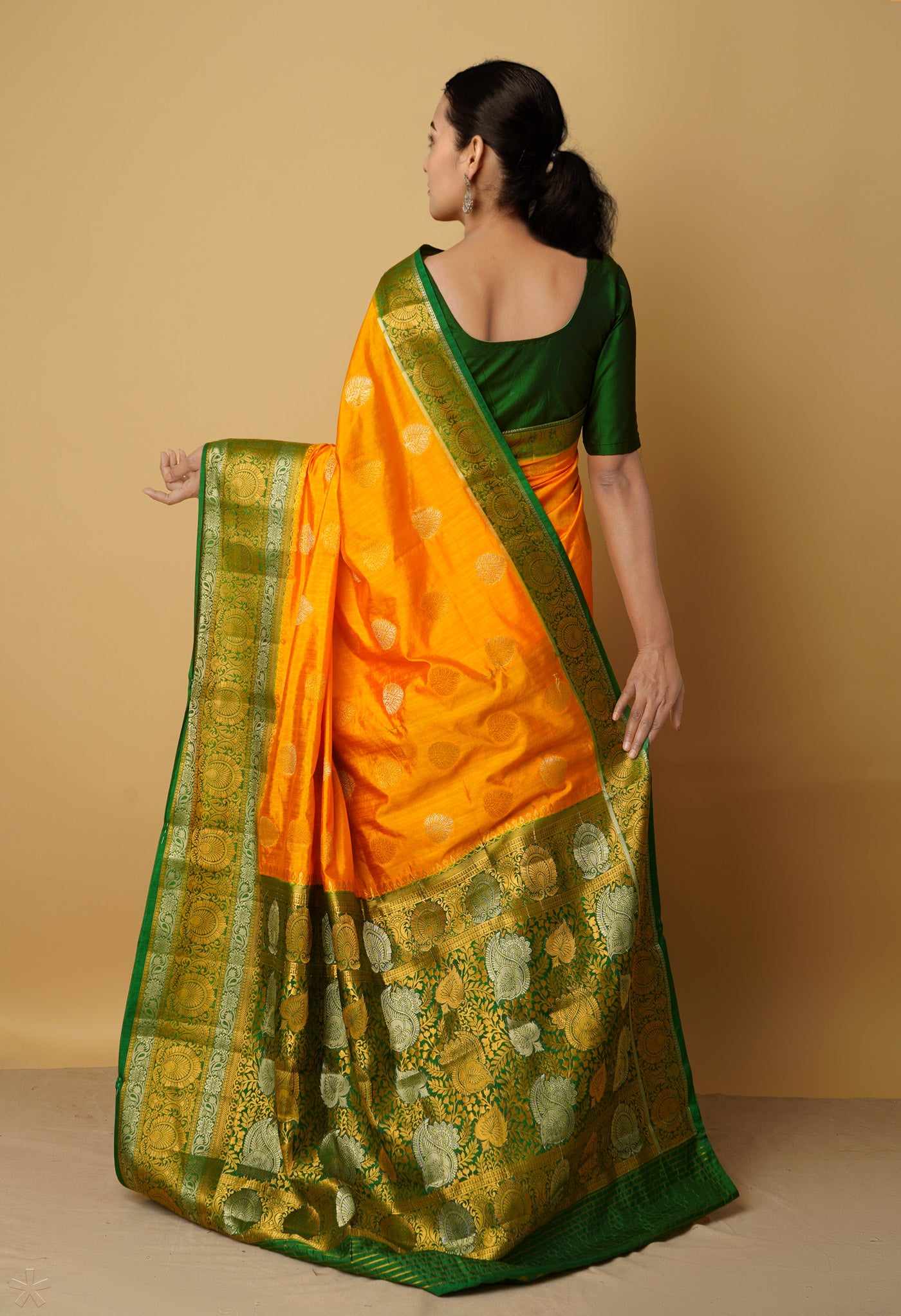 Orange  Dyed Kanjivaram Silk Saree-UNM65457