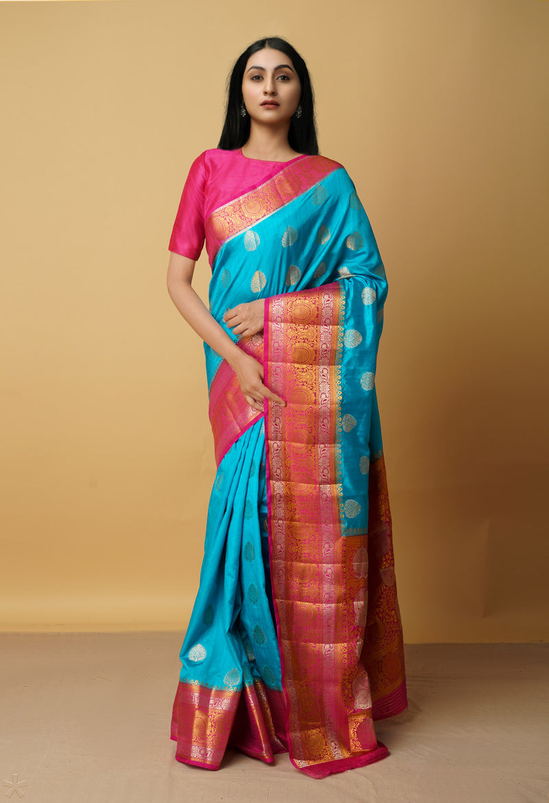 Blue  Dyed Kanjivaram Silk Saree-UNM65460