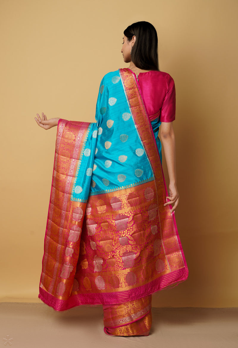 Blue  Dyed Kanjivaram Silk Saree-UNM65460