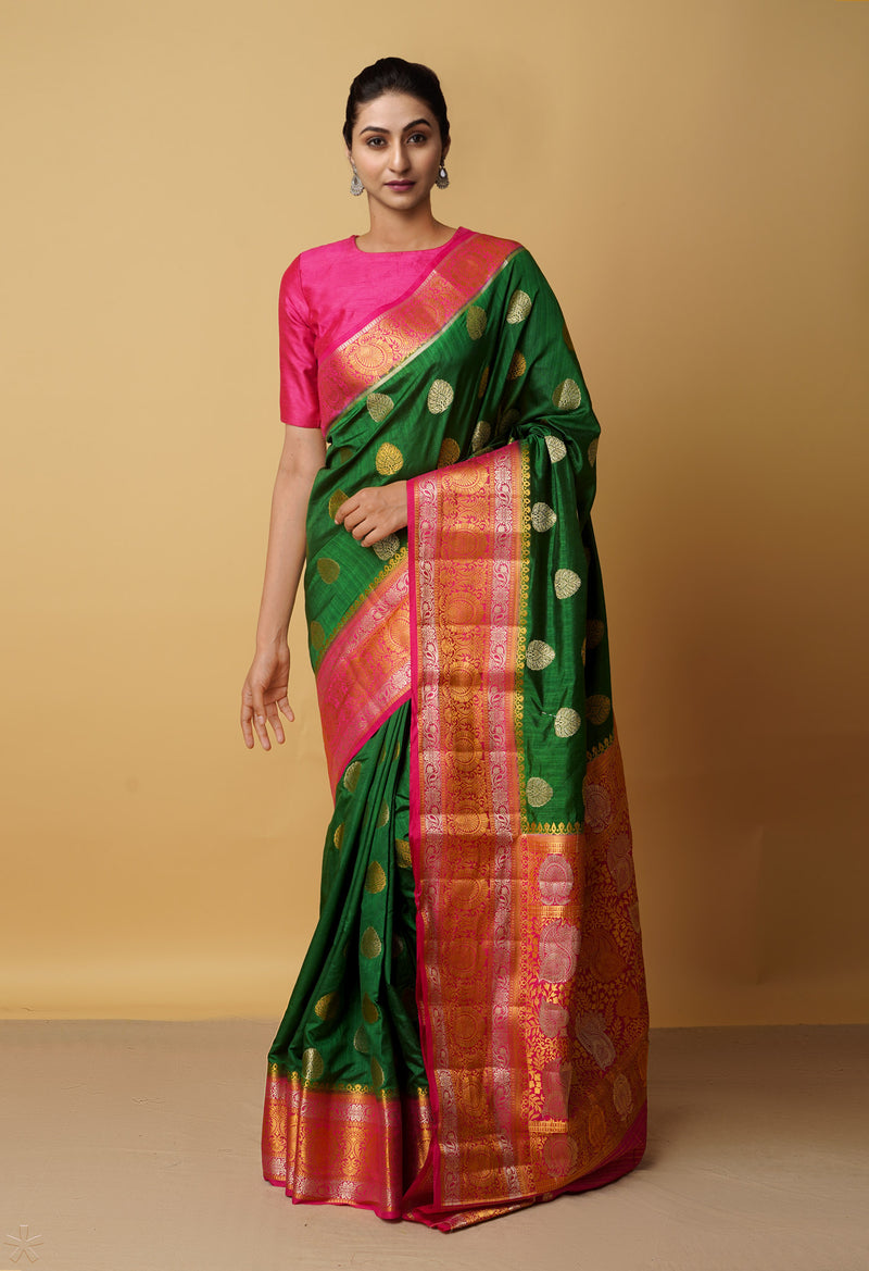 Green  Dyed Kanjivaram Silk Saree-UNM65461