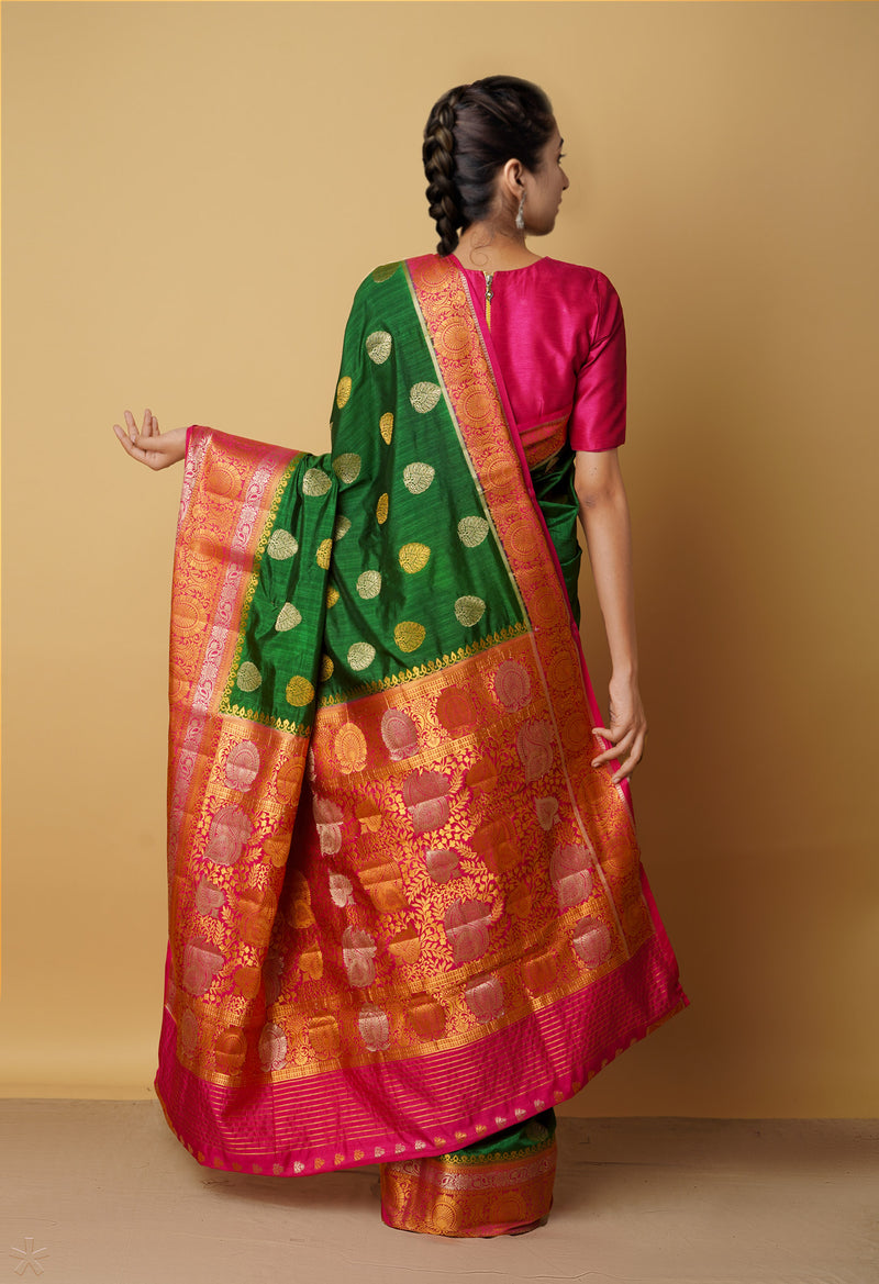 Green  Dyed Kanjivaram Silk Saree-UNM65461