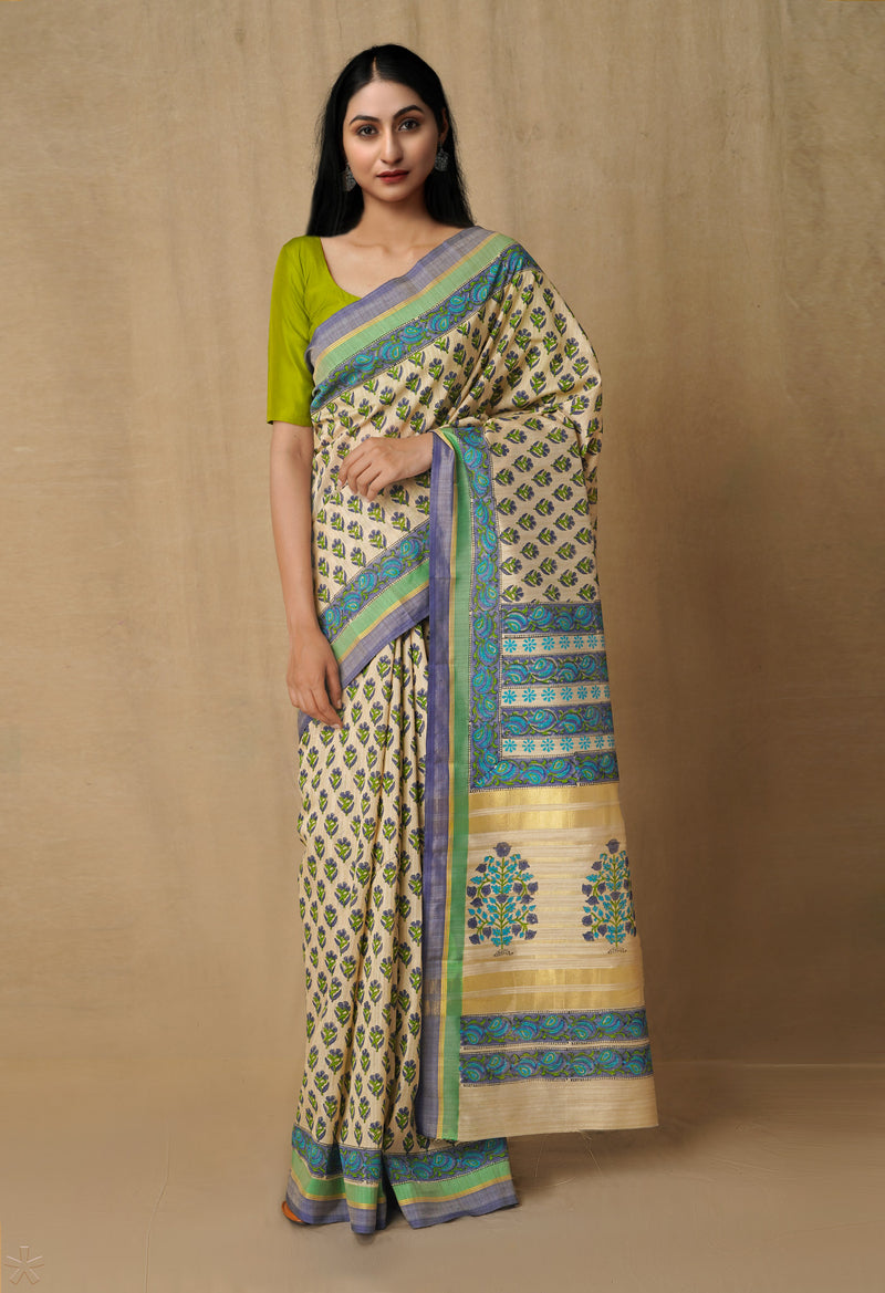 Brown  Bengal Tussar Silk Saree-UNM65465