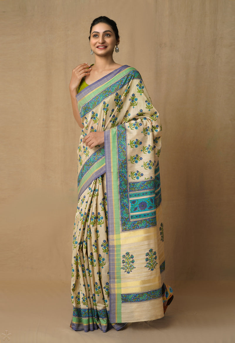 Brown  Bengal Tussar Silk Saree-UNM65470