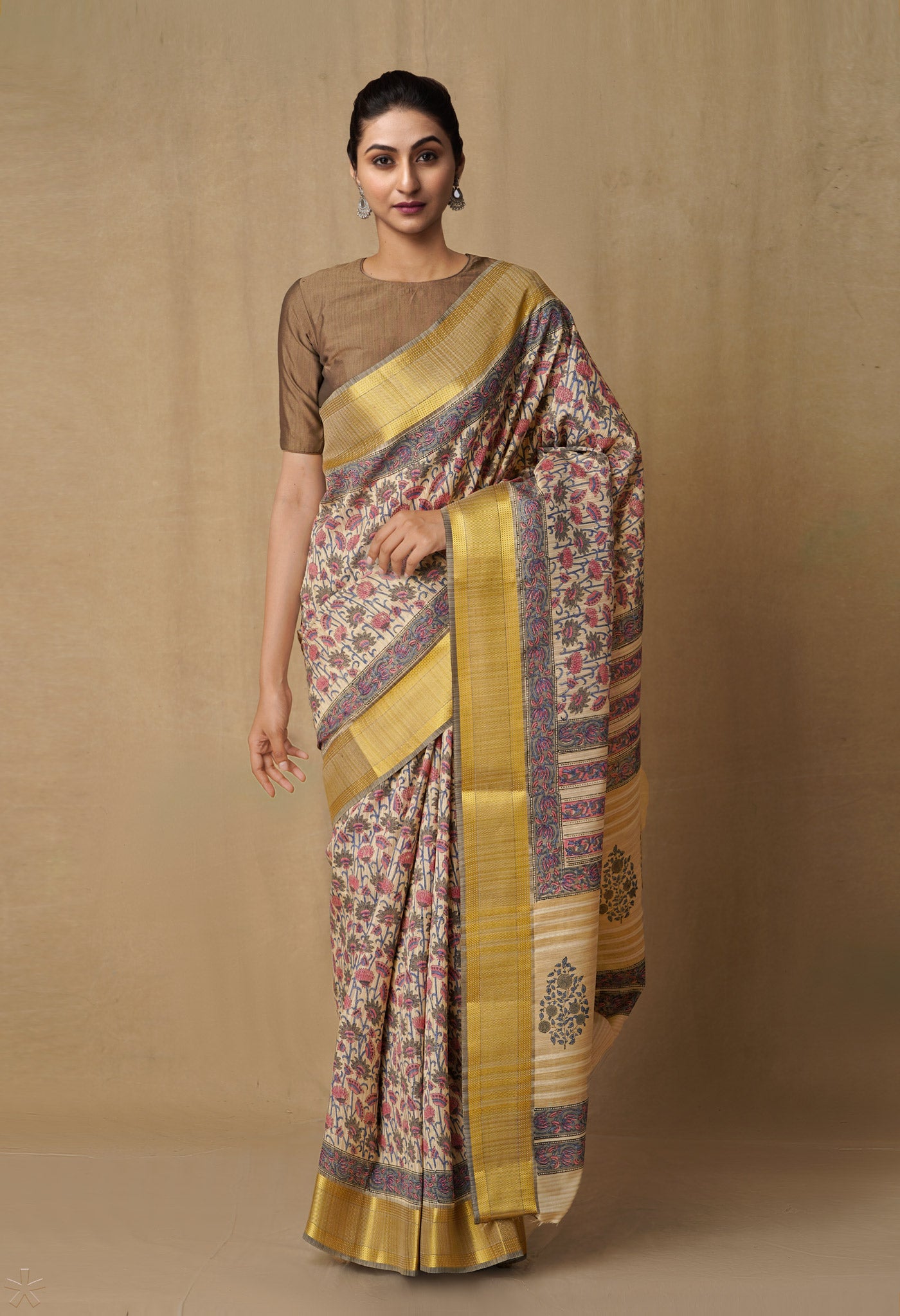 Brown  Bengal Tussar Silk Saree-UNM65475