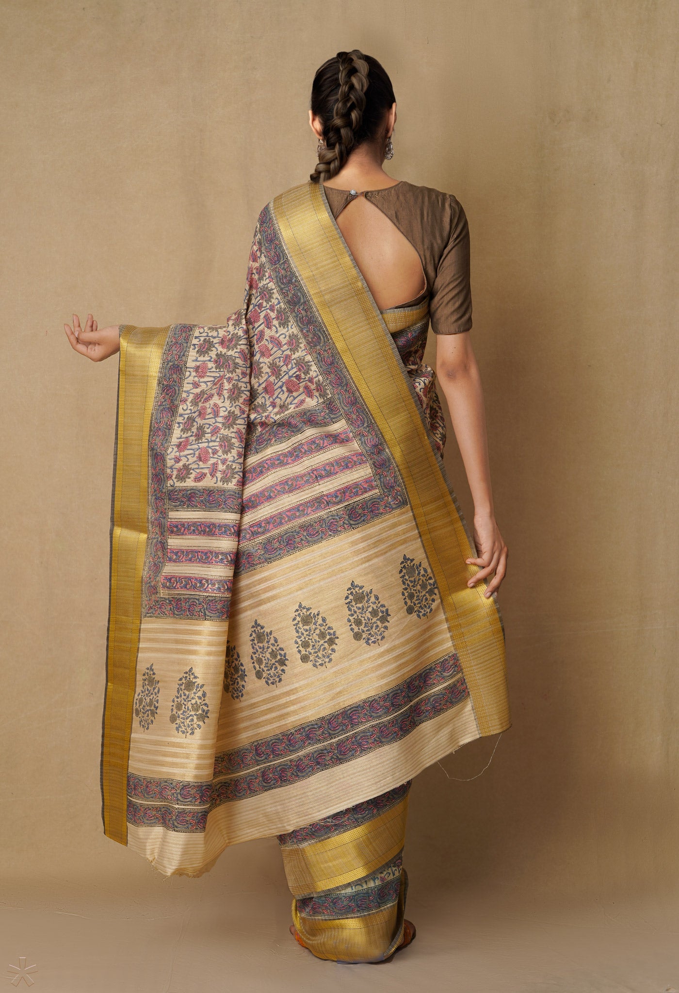 Brown  Bengal Tussar Silk Saree-UNM65475