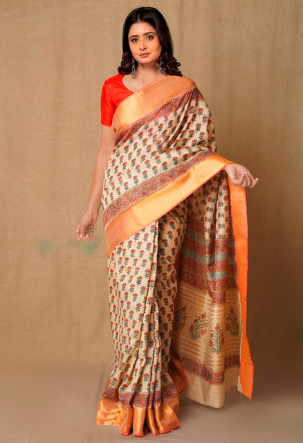 Brown  Bengal Tussar Silk Saree-UNM65490