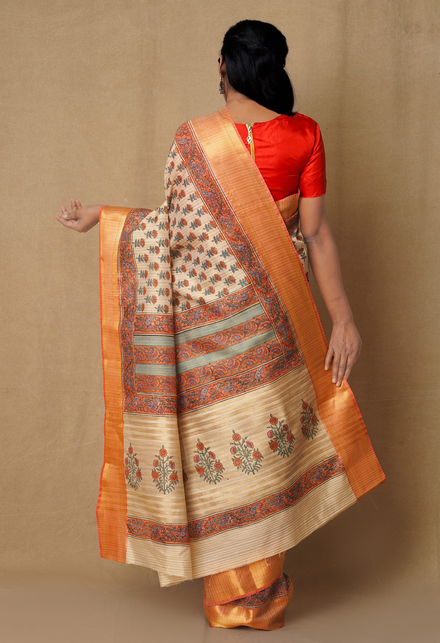 Brown  Bengal Tussar Silk Saree-UNM65490