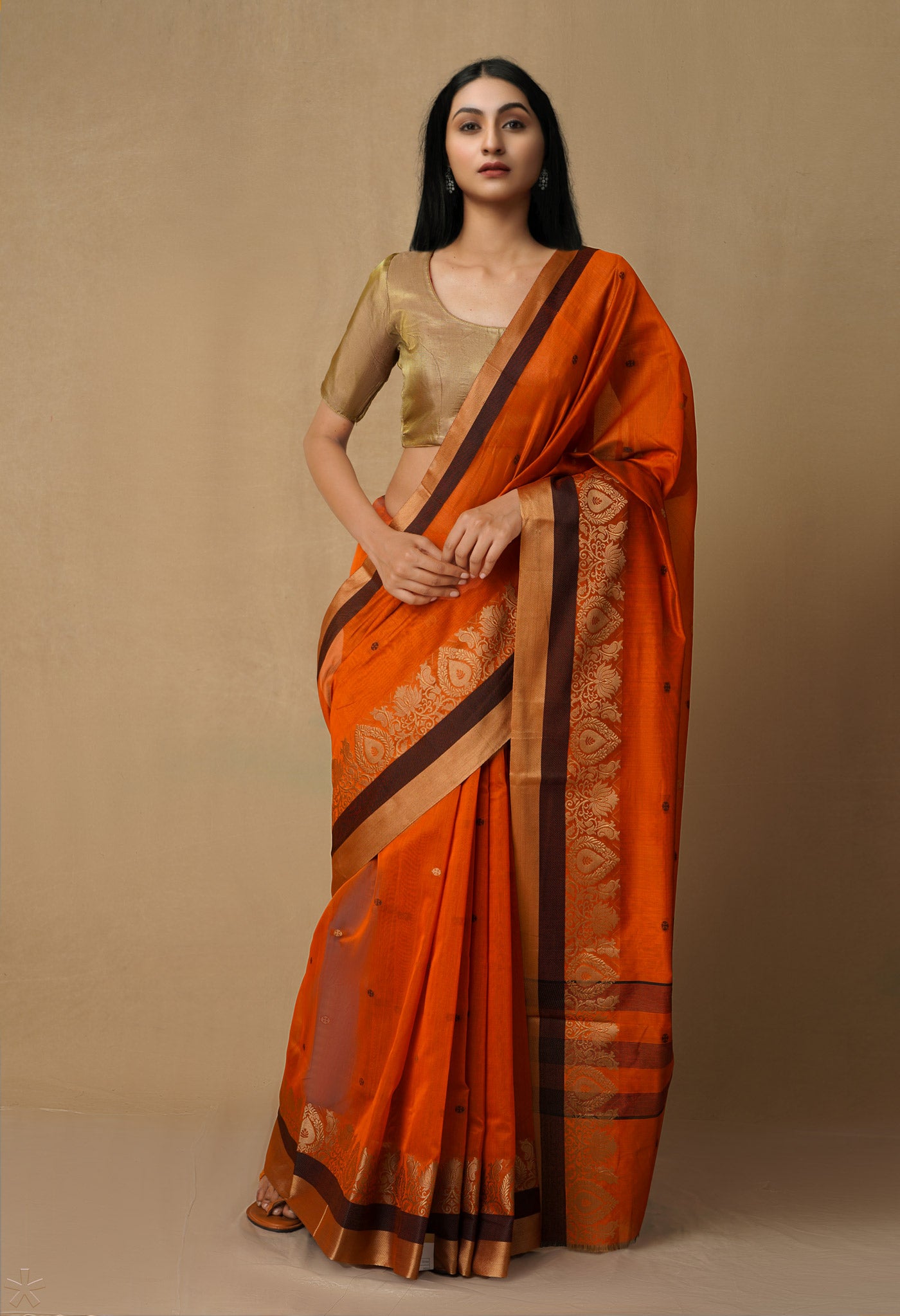 Orange  Bangalore Sico Saree-UNM65504