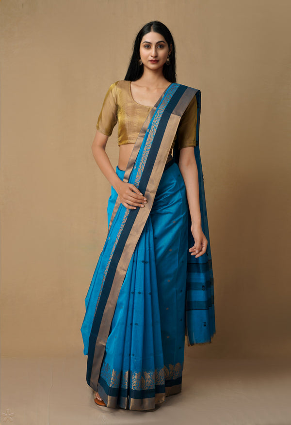 Blue  Bangalore Sico Saree-UNM65508