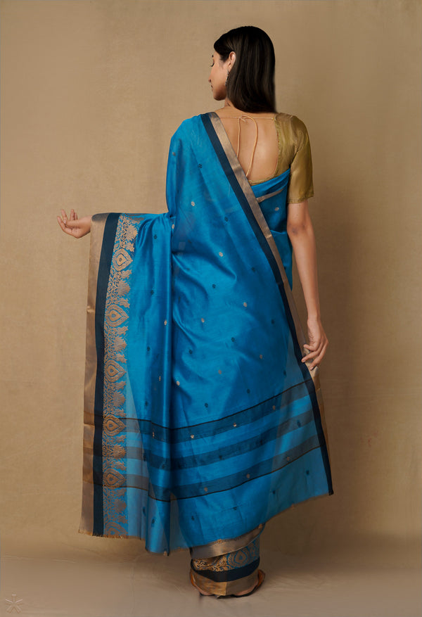Blue  Bangalore Sico Saree-UNM65508