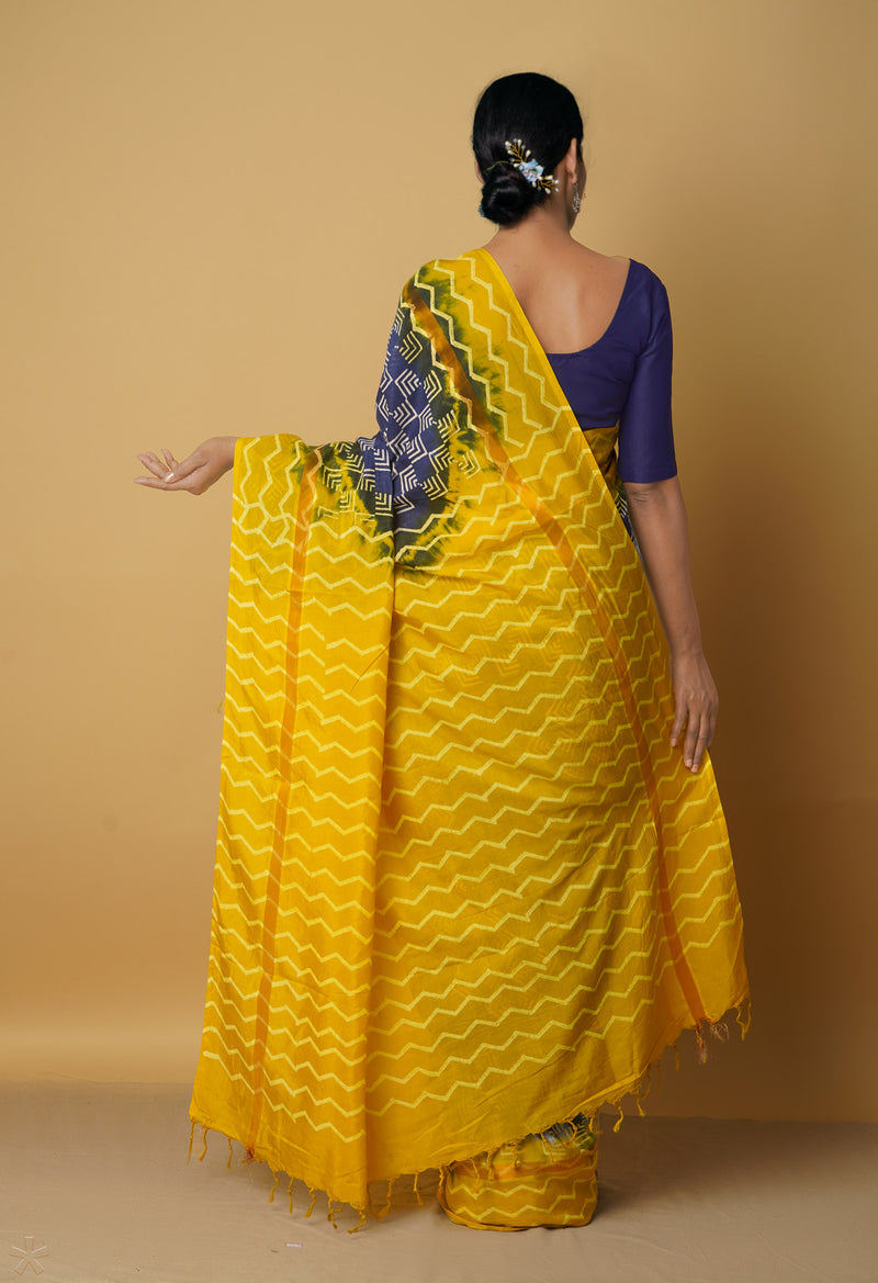 Navy Blue-Yellow  Summer Bangalore Soft Silk Saree-UNM65533