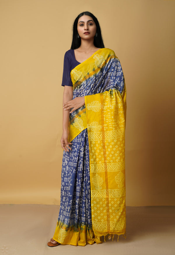 Navy Blue-Yellow  Summer Bangalore Soft Silk Saree-UNM65534