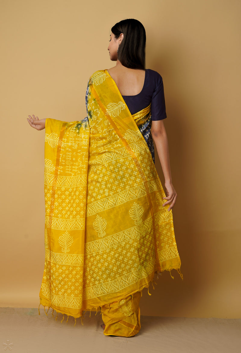 Navy Blue-Yellow  Summer Bangalore Soft Silk Saree-UNM65534