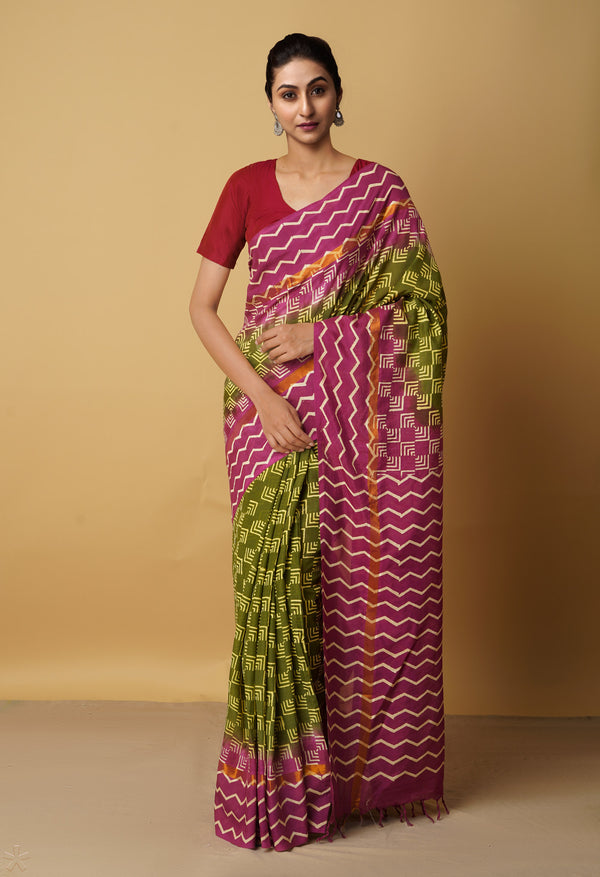 Green-Pink  Summer Bangalore Soft Silk Saree-UNM65535