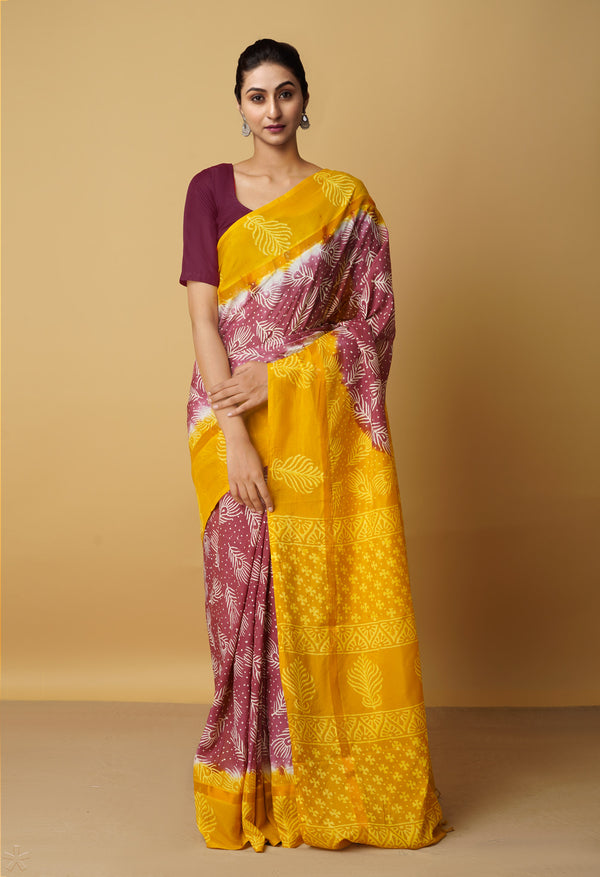 Maroon-Yellow  Summer Bangalore Soft Silk Saree-UNM65536