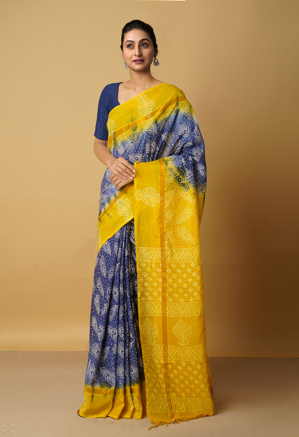 Navy Blue-Yellow  Summer Bangalore Soft Silk Saree-UNM65539