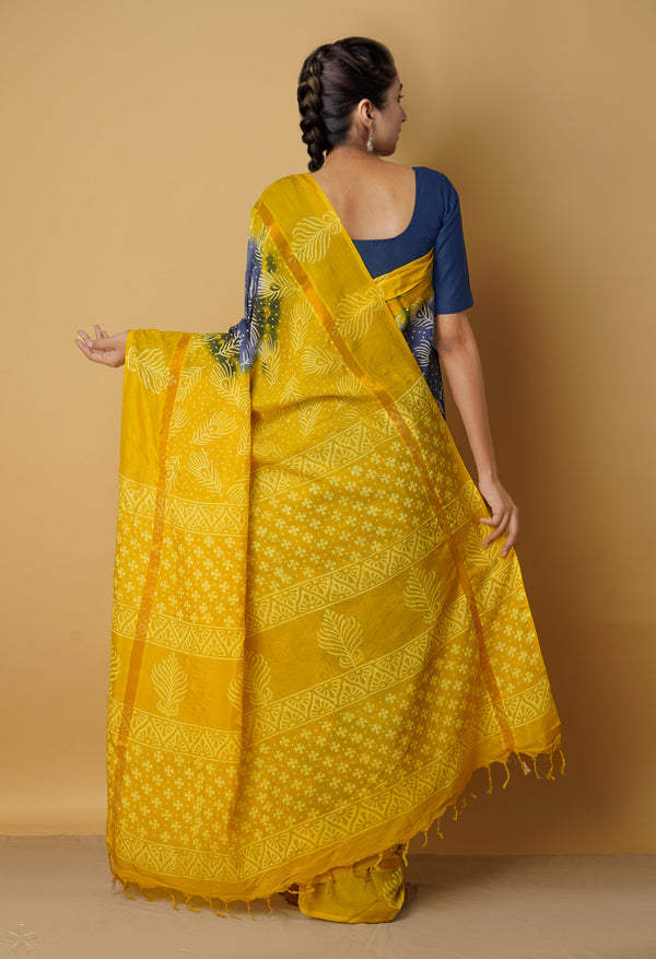 Navy Blue-Yellow  Summer Bangalore Soft Silk Saree-UNM65539