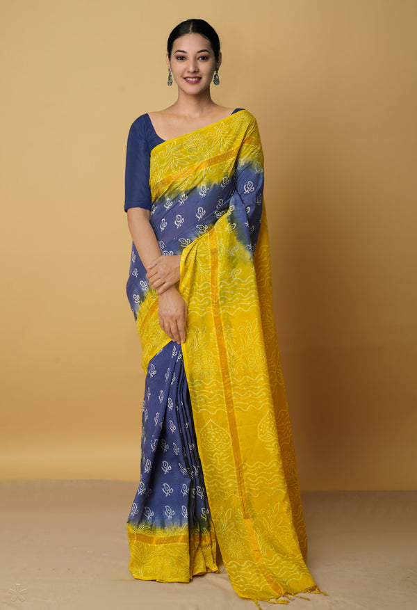 Navy Blue-Yellow  Summer Bangalore Soft Silk Saree-UNM65540