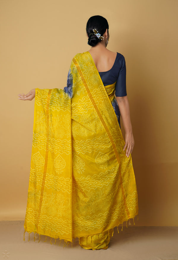Navy Blue-Yellow  Summer Bangalore Soft Silk Saree-UNM65540
