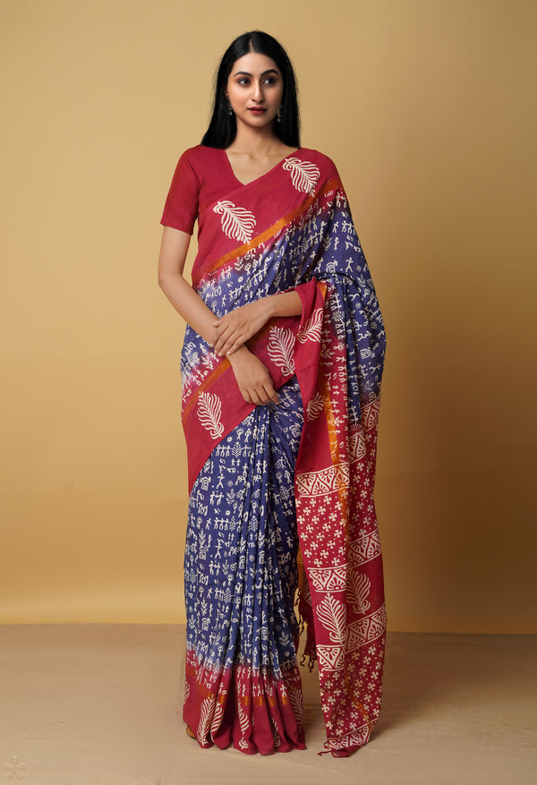 Navy Blue-Maroon  Summer Bangalore Soft Silk Saree-UNM65541