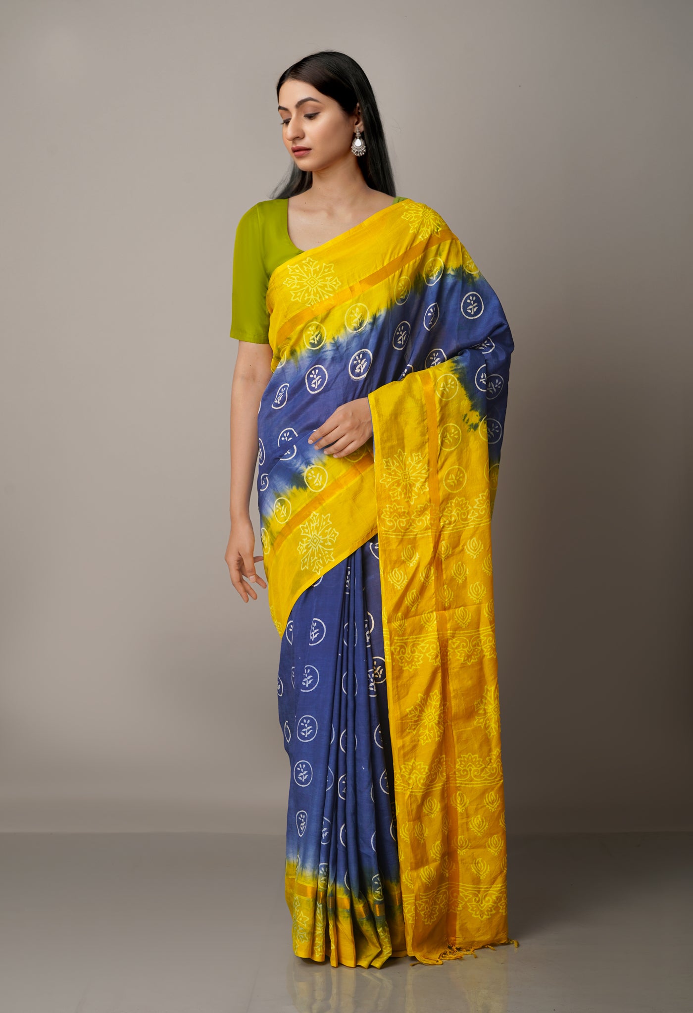 Navy Blue-Yellow  Summer Bangalore Soft Silk Saree-UNM65542