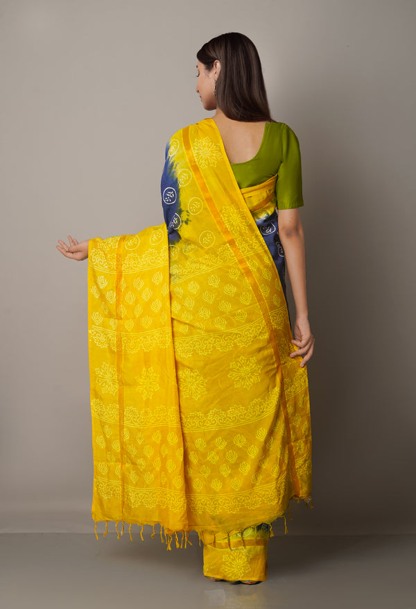 Navy Blue-Yellow  Summer Bangalore Soft Silk Saree-UNM65542