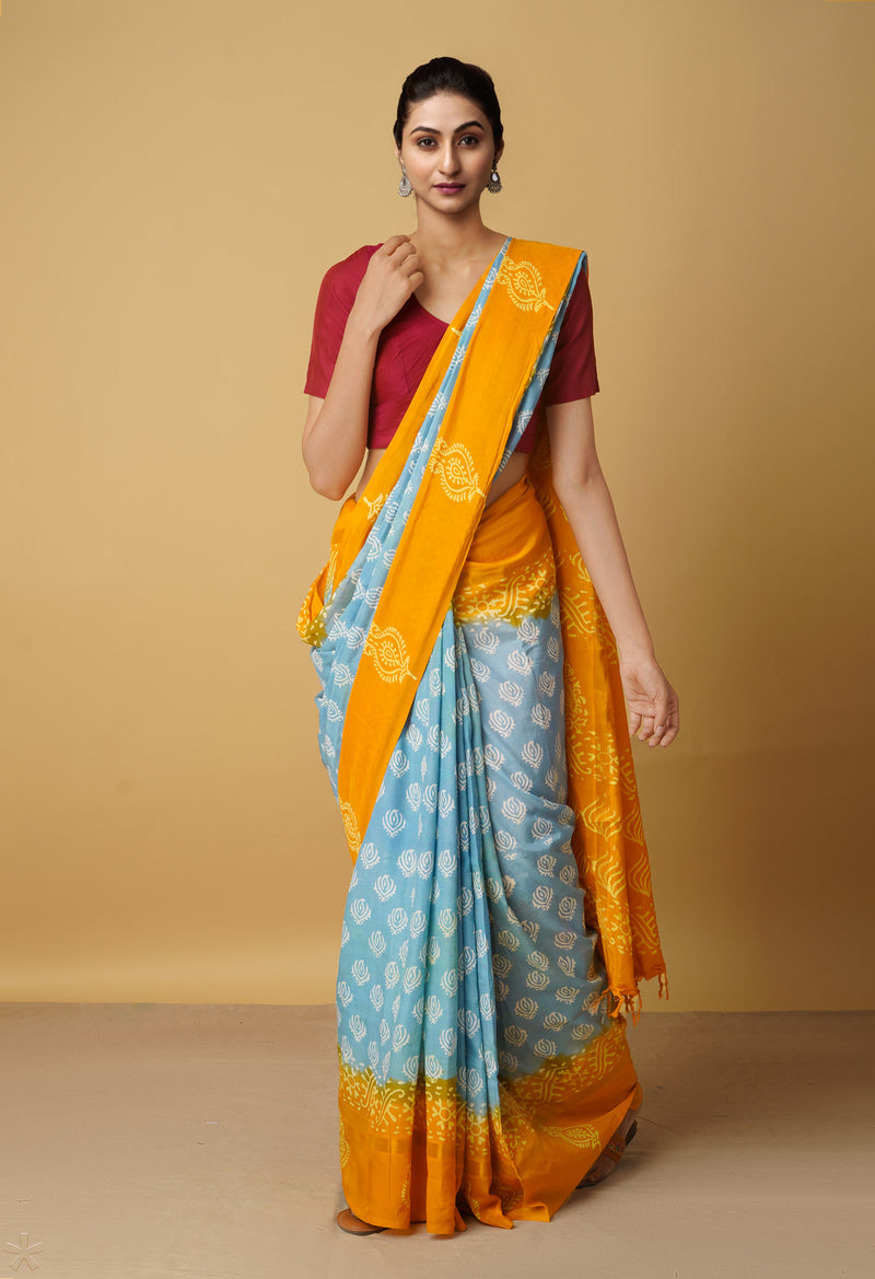 Blue-Orange  Summer Bangalore Soft Silk Saree-UNM65544