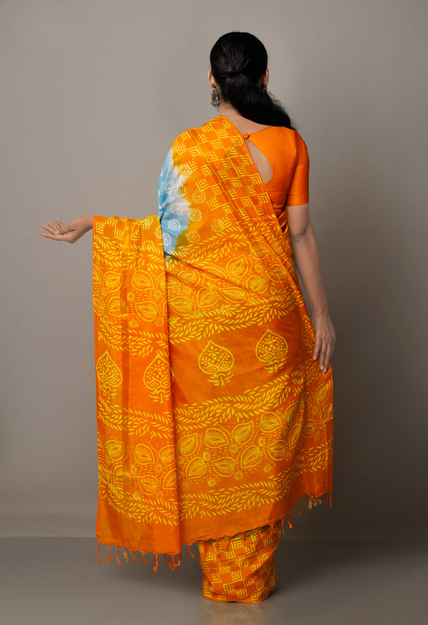 Blue-Orange  Summer Bangalore Soft Silk Saree-UNM65546