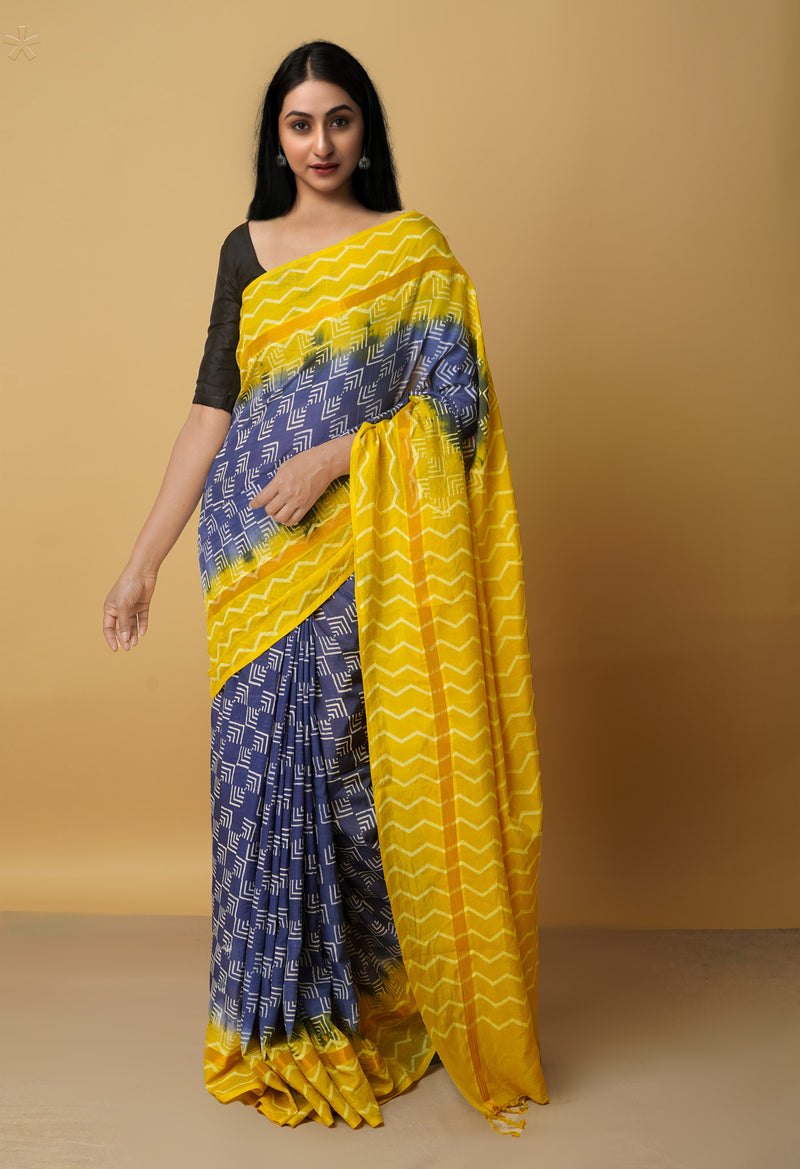 Navy Blue-Yellow  Summer Bangalore Soft Silk Saree-UNM65549