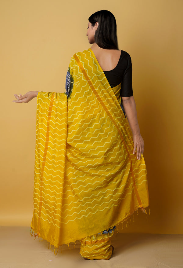 Navy Blue-Yellow  Summer Bangalore Soft Silk Saree-UNM65549