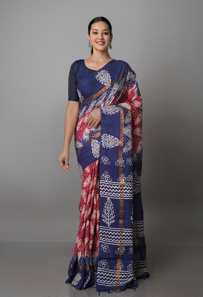 Maroon-Navy Blue  Summer Bangalore Soft Silk Saree-UNM65552