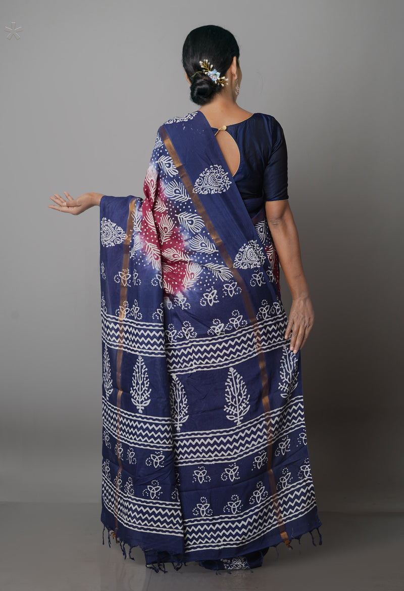 Maroon-Navy Blue  Summer Bangalore Soft Silk Saree-UNM65552
