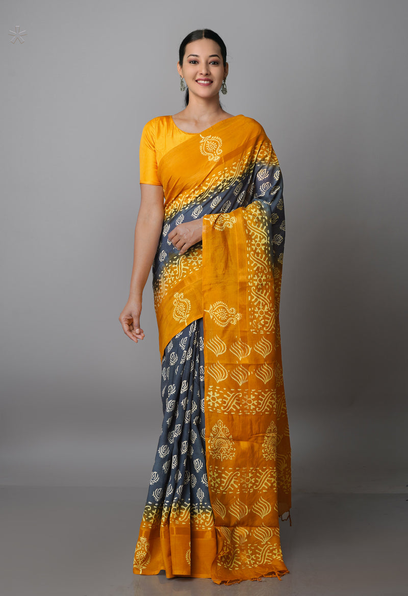 Navy Blue-Orange  Summer Bangalore Soft Silk Saree-UNM65554