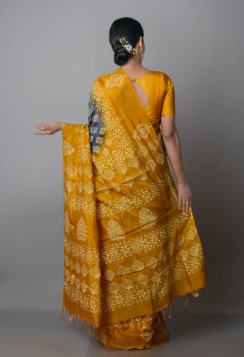 Navy Blue-Orange  Summer Bangalore Soft Silk Saree-UNM65554