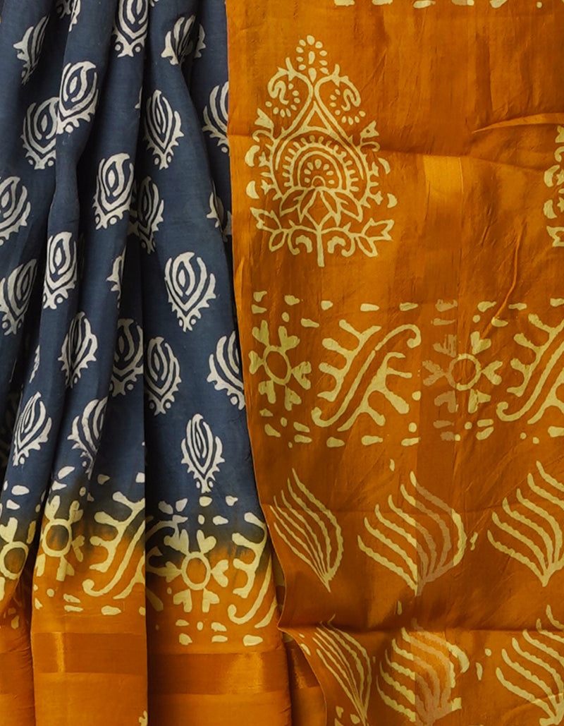 Navy Blue-Orange  Summer Bangalore Soft Silk Saree-UNM65554