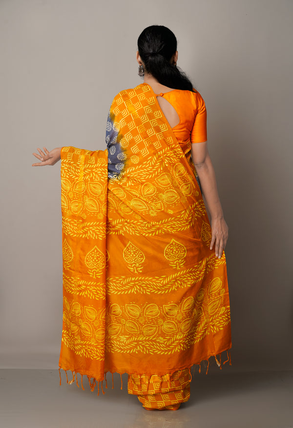 Navy Blue-Orange  Summer Bangalore Soft Silk Saree-UNM65555