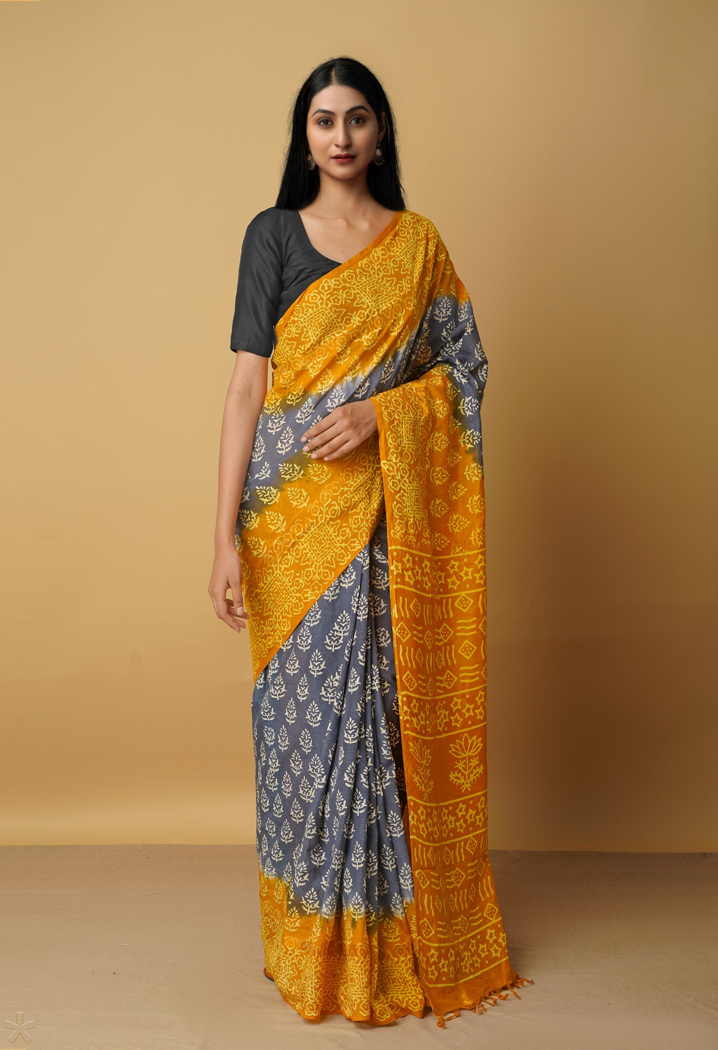 Grey-Orange  Summer Bangalore Soft Silk Saree-UNM65556