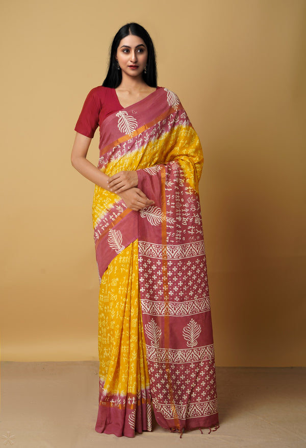 Yellow-Pink  Summer Bangalore Soft Silk Saree-UNM65560