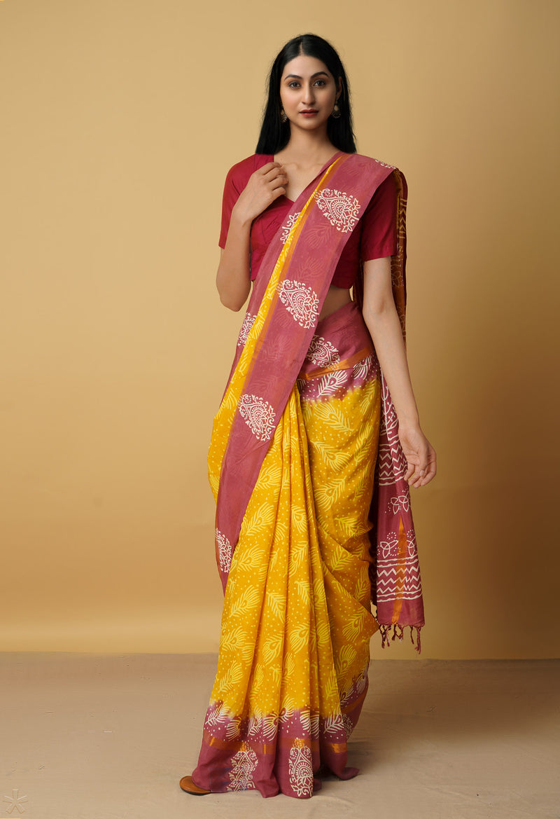 Yellow-Pink  Summer Bangalore Soft Silk Saree-UNM65561