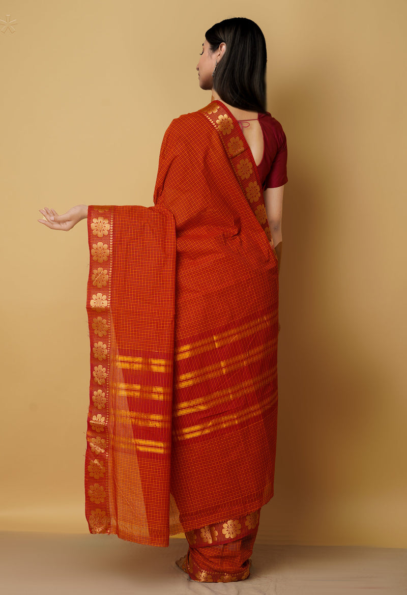 Maroon-Orange Pure Pavani Venkatagiri Cotton Saree-UNM65566