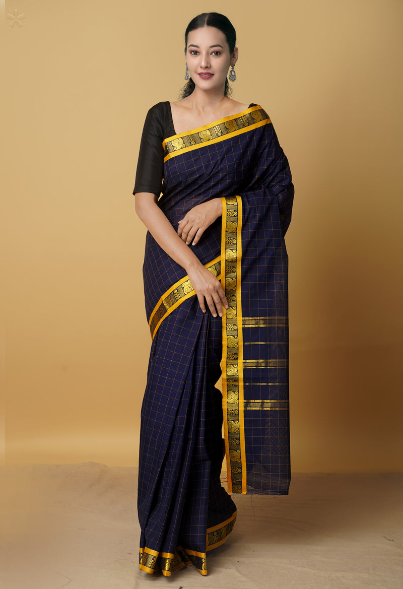 Navy Blue Pure Pavani Venkatagiri Cotton Saree-UNM65571