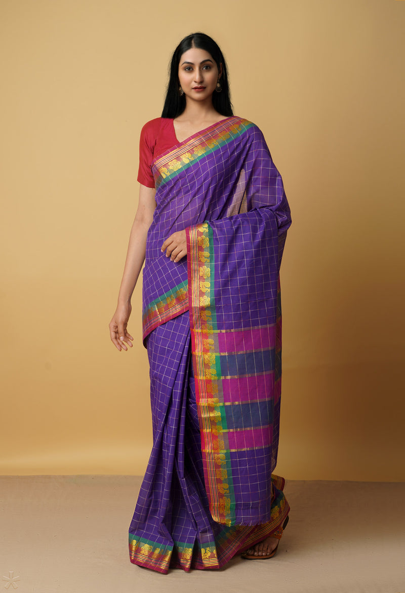 Violet-Blue Pure Pavani Venkatagiri Cotton Saree-UNM65577