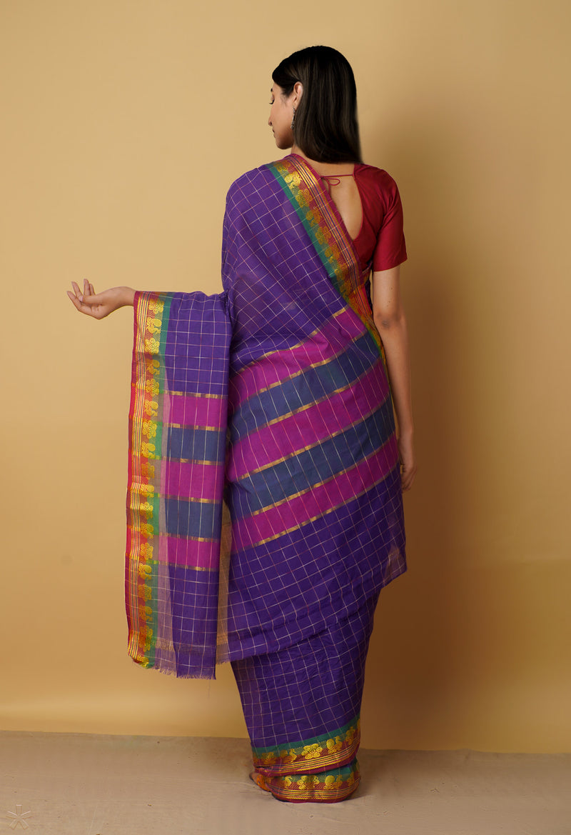 Violet-Blue Pure Pavani Venkatagiri Cotton Saree-UNM65577