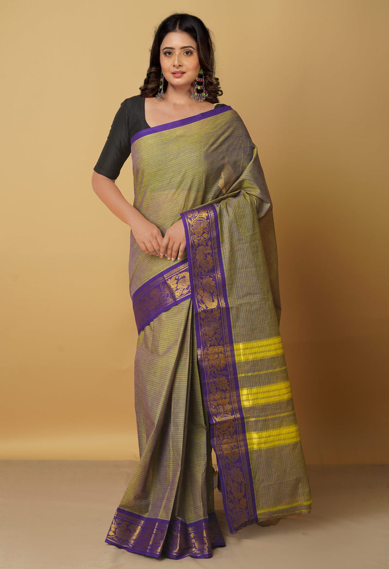 Green-Blue Pure Pavani Venkatagiri Cotton Saree-UNM65619