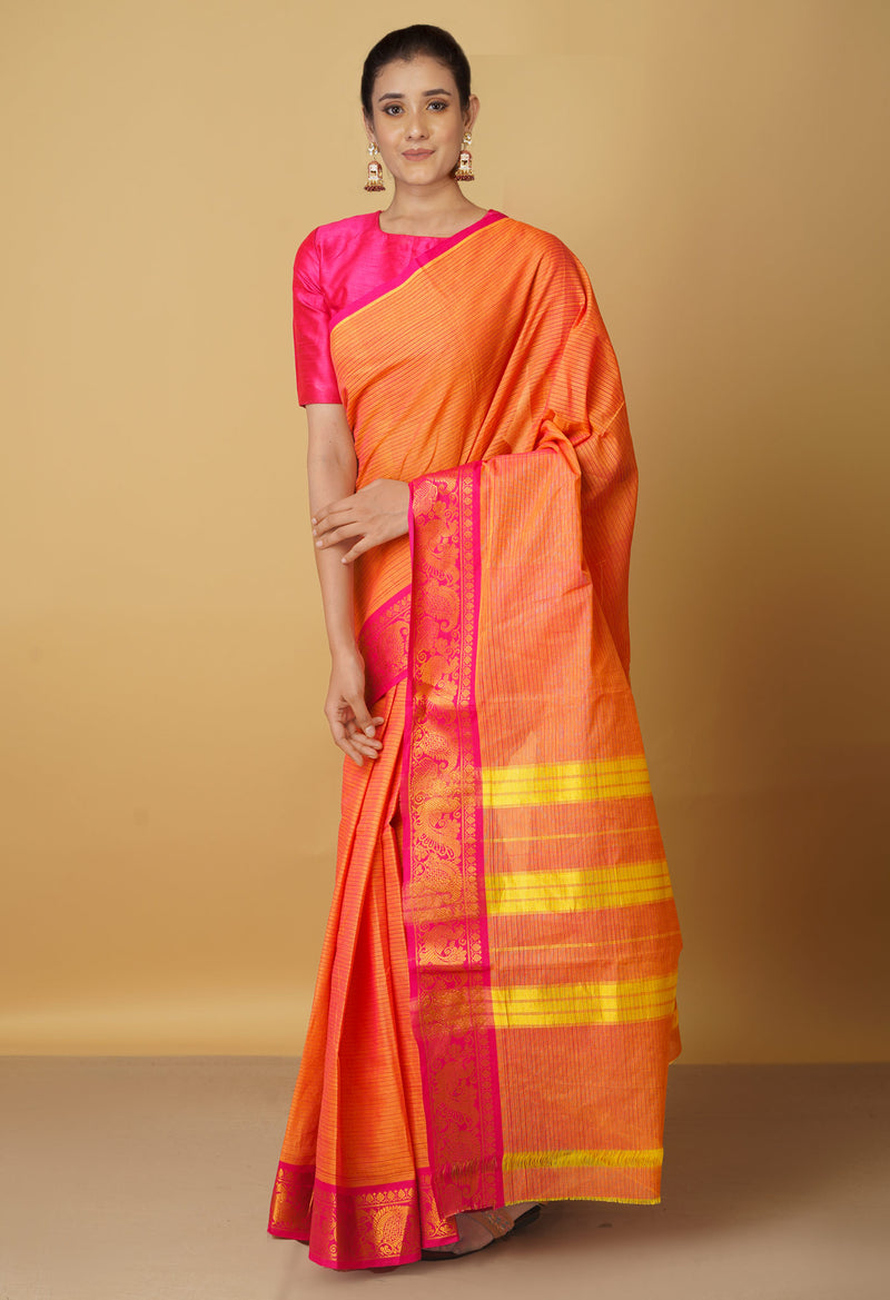 Online Shopping for Orange Pure Pavani Venkatagiri Cotton Saree with Fancy prints from Andhra Pradesh at Unnatisilks.com India
